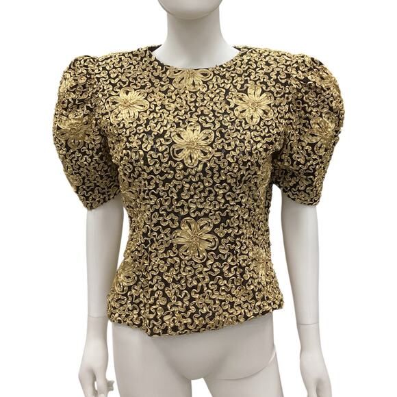 VTG Top Women’s Size S/M Made in France Mesh Ribbon Ribbing in Gold & Black - Picture 1 of 4